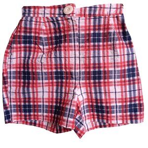 Vintage Women's Shorts 22W 1OF1 Handmade Seersucker Plaid High-Waisted 1970's